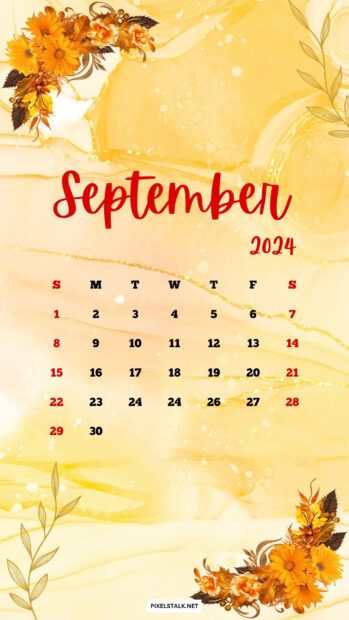Beautiful Flowers September 2024 Calendar iPhone Wallpaper HD.