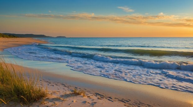 Beautiful summer beach background with golden sands.