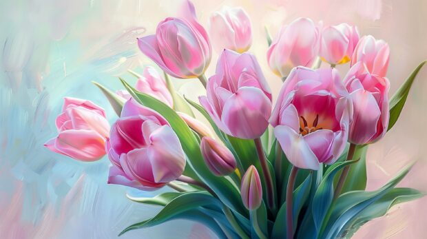 Bouquet of pink Tulip soft pastel background.