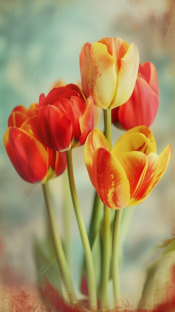 Bouquet of red and yellow Tulips flower iPhone free wallpaper.