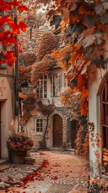Collage of fall aesthetic wallpaper featuring vibrant red, orange, and yellow leaves, cozy autumn scenes, serene landscapes, and nostalgic moments.