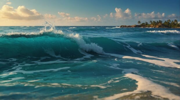 Cool summer wallpaper with beach and ocean waves.