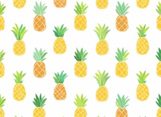 Cute Summer Desktop Wallpapers HD with Pineapple pattern, yellow and green color scheme, white background.