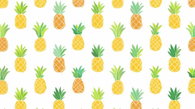 Cute Summer Desktop Wallpapers HD with Pineapple pattern, yellow and green color scheme, white background.