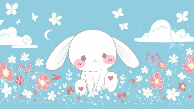Cute White Cinnamoroll Wallpaper flat vector, bold lines.