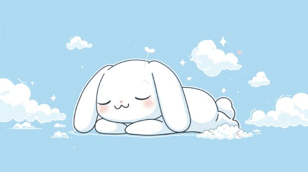 Cute White Cinnamoroll Wallpaper, style design from Miyuki Okumura, flat vector, bold lines.