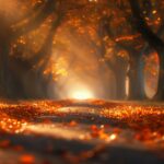 Fall Nature HD Wallpaper with A tree lined avenue with fallen leaves covering the ground.