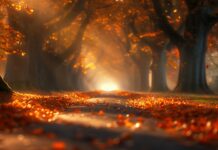 Fall Nature HD Wallpaper with A tree lined avenue with fallen leaves covering the ground.