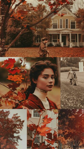 Fall aesthetic wallpaper with Vibrant red, orange, and yellow leaves, cozy autumn scenes, serene landscapes.