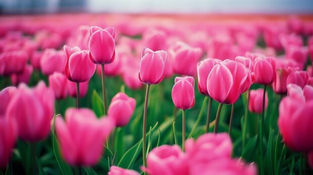 Field of pink Tulip flower wallpaper HD for desktop.
