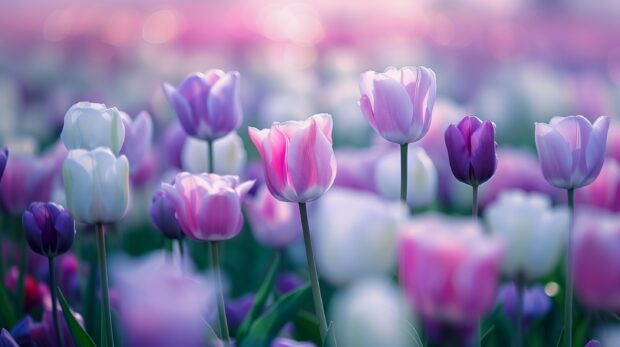 Field of purple tulip wallpaper HD for desktop.
