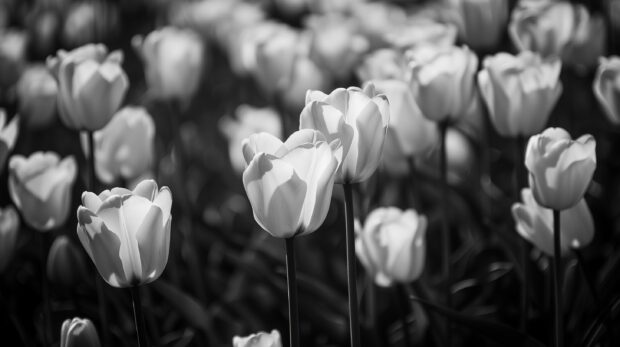Field of white tulip flower wallpaper HD free.