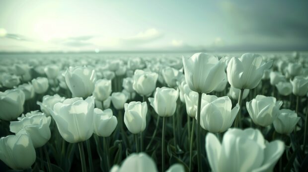 Field of white tulip flower wallpaper for desktop.