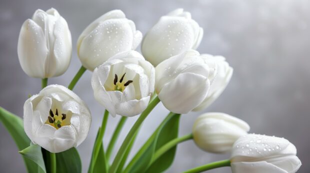 Fresh white tulip wallpaper 4K for desktop background.