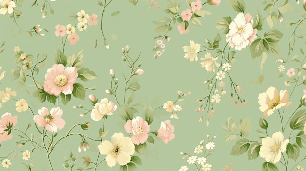 Green background with vintage floral.