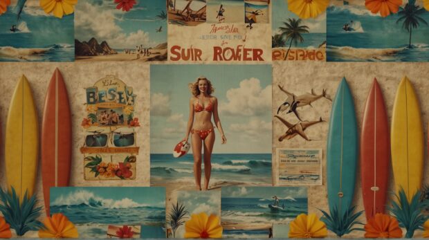 HD summer background with vintage surfboard.