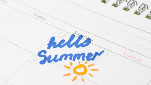 Hello Summer with the Sun on the white paper.