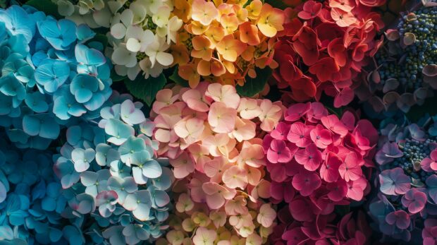 Hydrangea Flowers In Different Colors Wallpaper.