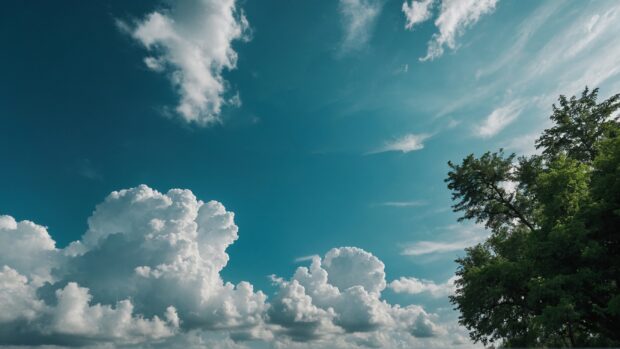 Idyllic summer sky wallpaper with hues of blue and green reflecting the beauty of nature.
