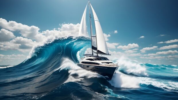 Modern summer wallpaper background with sleek yacht.