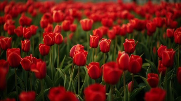 Red Tulip flower field HD desktop wallpaper.