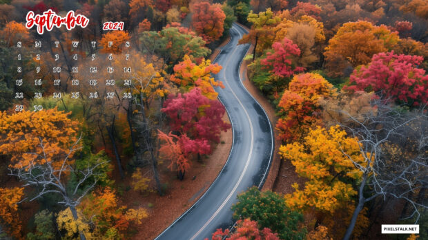 September 2024 Calendar Desktop Wallpaper Road.