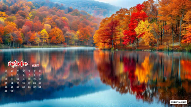 September 2024 Calendar Fall River Wallpaper Desktop.