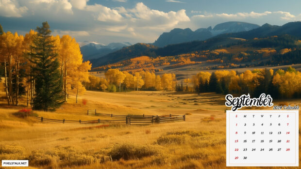 September 2024 Calendar Wallpaper Fall Trees Line.
