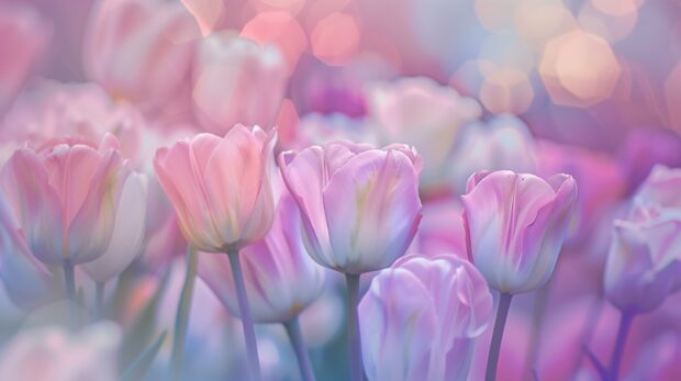 Soft pastel Tulip flower field desktop wallpaper.