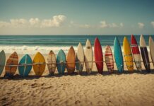 Summer HD Wallpaeper A retro beach scene with vintage surfboards.