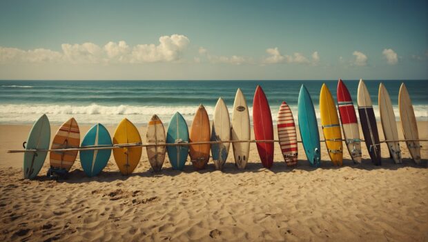 Summer HD Wallpaeper A retro beach scene with vintage surfboards.