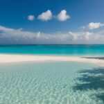 Summer beach HD desktop wallpaper with powdery white sands, crystal clear turquoise waters, and a cloudless sky.