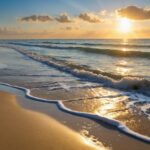 Summer beach desktop wallpaper with golden sands, azure waters, sunshine
