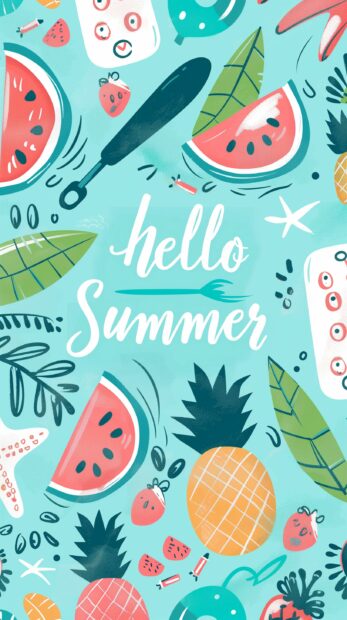 Summer vibes walpaper with elements such as watermelon, palm trees and pineapples.