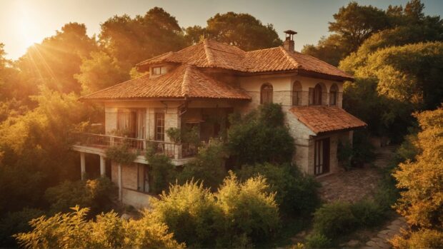 Summer HD desktop wallpaper with a scene of a tiled roof.