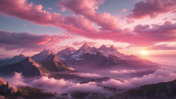 Summer desktop wallpaper with a mountaintop sunrise.
