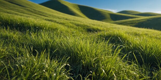 Summer wallpaper HD Desktop with green grass hills.