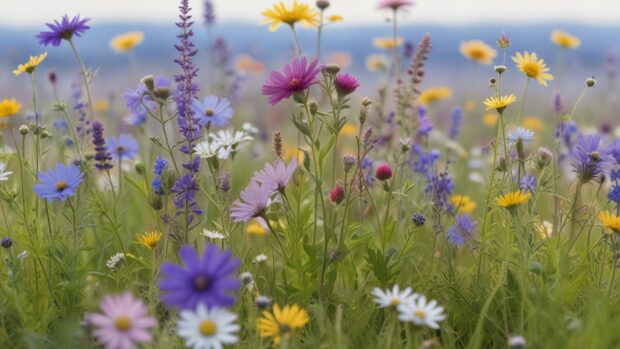 The summer desktop wallpaper with wildflowers blooming.