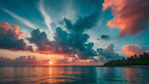 Vibrant summer sky wallpaper with hues of coral and turquoise mirroring a tropical paradise .