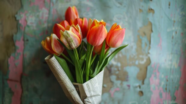 bouquet of tulips flower wrapped wallpaper HD.