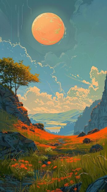 summer iphone wallpaper, by ivan laliashvili, moebius.